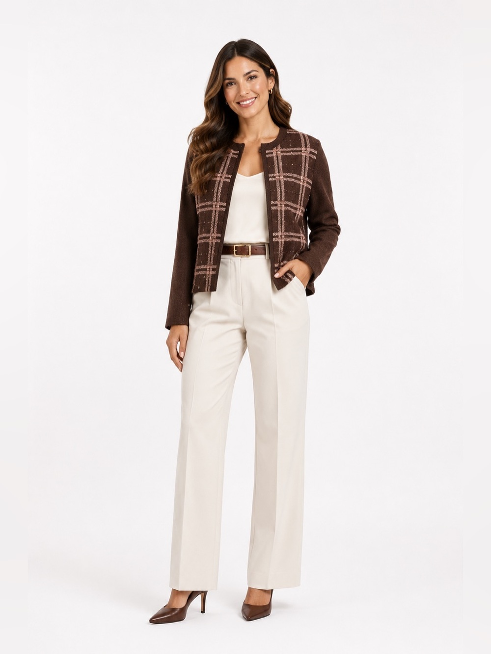 Kate Hill Brown Plaid Women's Blazer